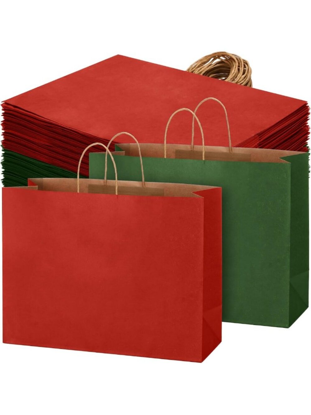 Tenceur 100 Pcs Christmas Gift Bags Red Green Kraft, 16 x 12 x 6 Inch